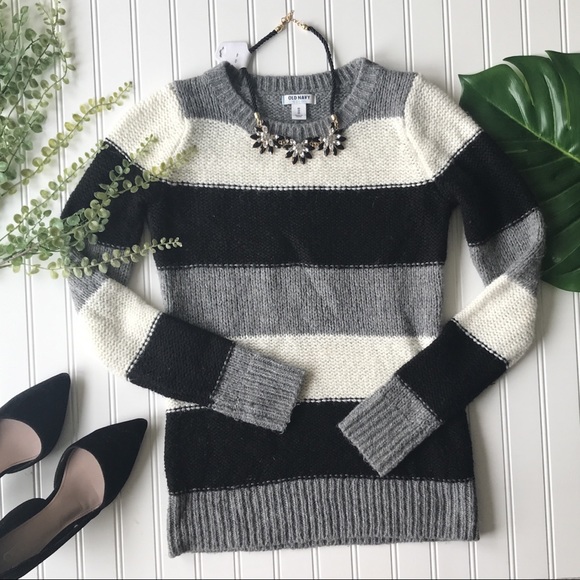 Old Navy Sweaters - Old navy striped sweater black grey cream
